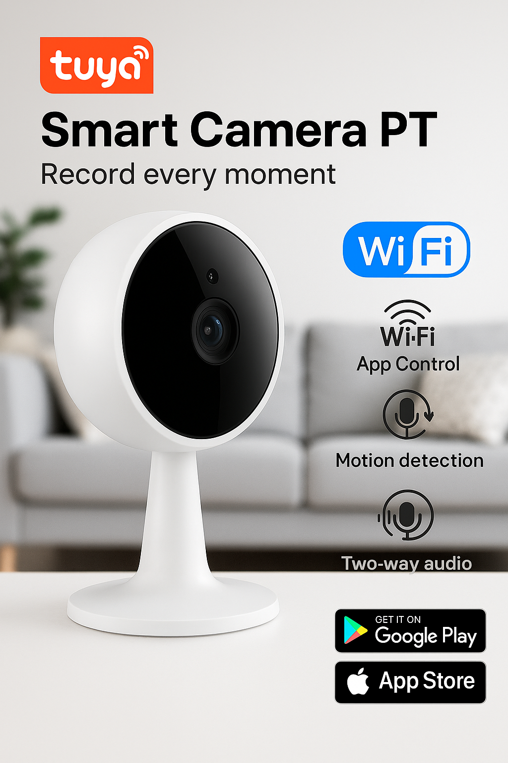 Smart Camera Wi-Fi Tuya 1080p – Controllo da App, Rilevamento Movimento, Audio Bidirezionale