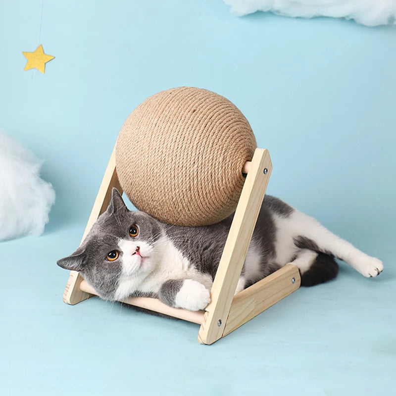 Tiragraffi Sferico in Sisal con Base in Legno – Design Moderno per Gatti