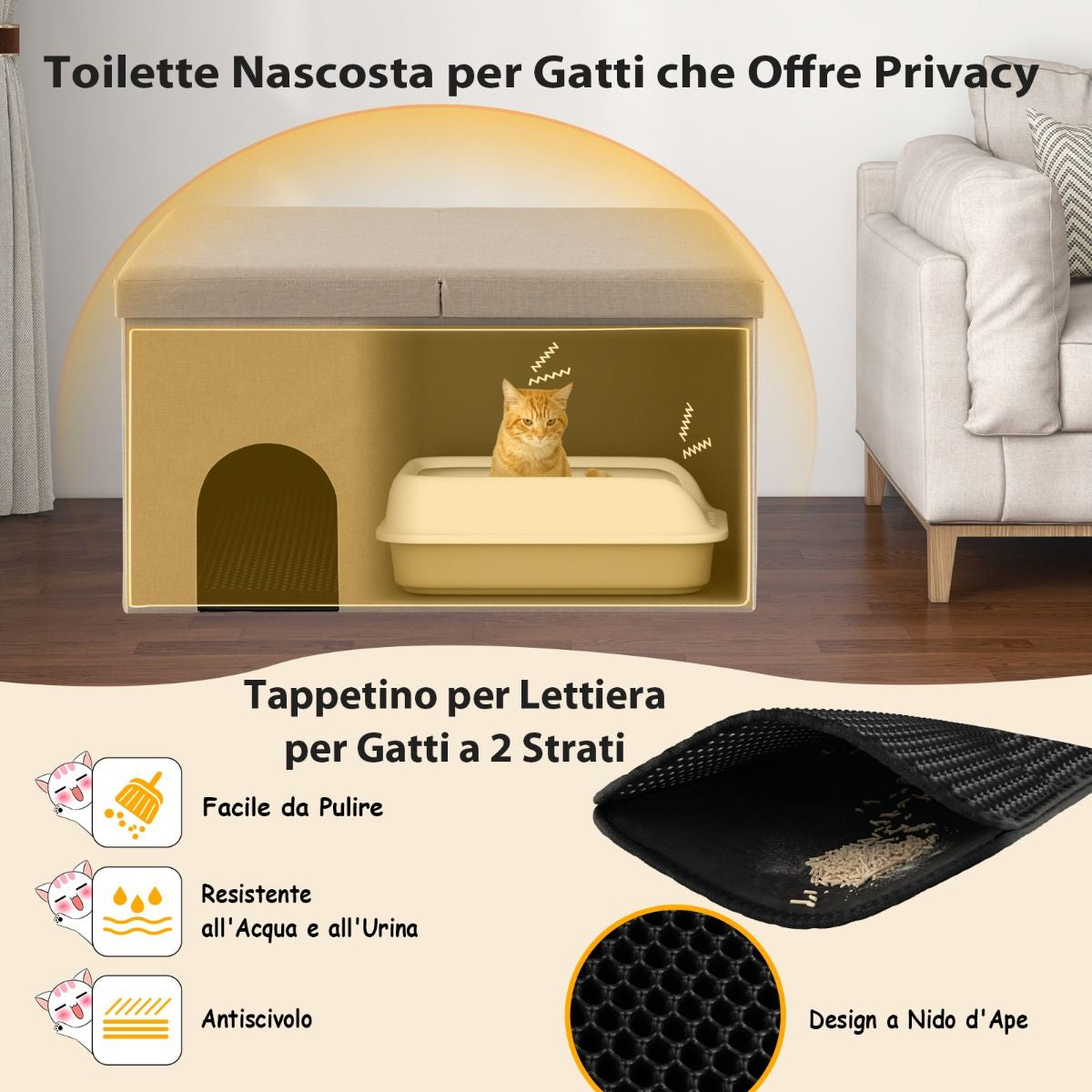 Mobile per Lettiera per Gatti Nascosto, Panca per Scarpe Con Filtro Al Carbone per Il Controllo Degli Odori 2 Colori