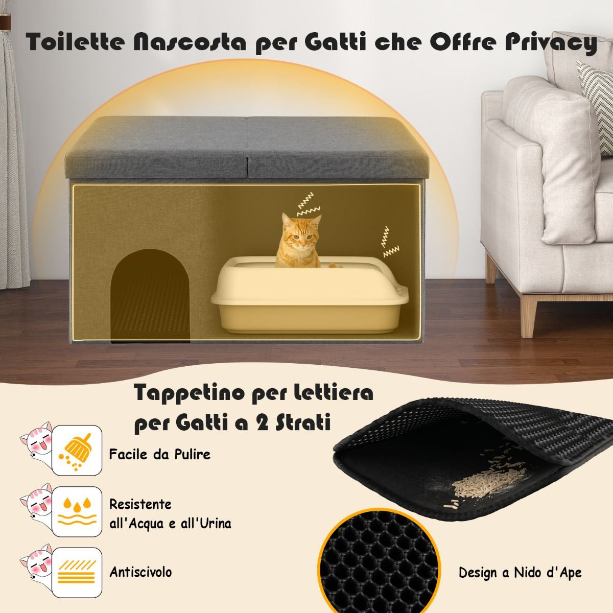 Mobile per Lettiera per Gatti Nascosto, Panca per Scarpe Con Filtro Al Carbone per Il Controllo Degli Odori 2 Colori