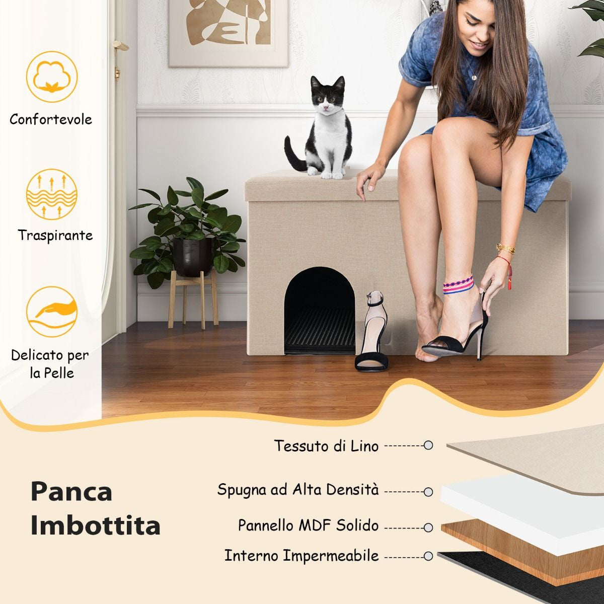 Mobile per Lettiera per Gatti Nascosto, Panca per Scarpe Con Filtro Al Carbone per Il Controllo Degli Odori 2 Colori