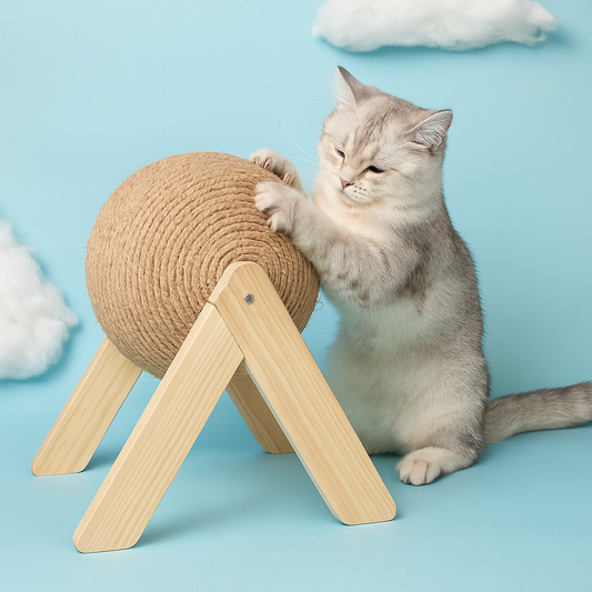 Tiragraffi Sferico in Sisal con Base in Legno – Design Moderno per Gatti
