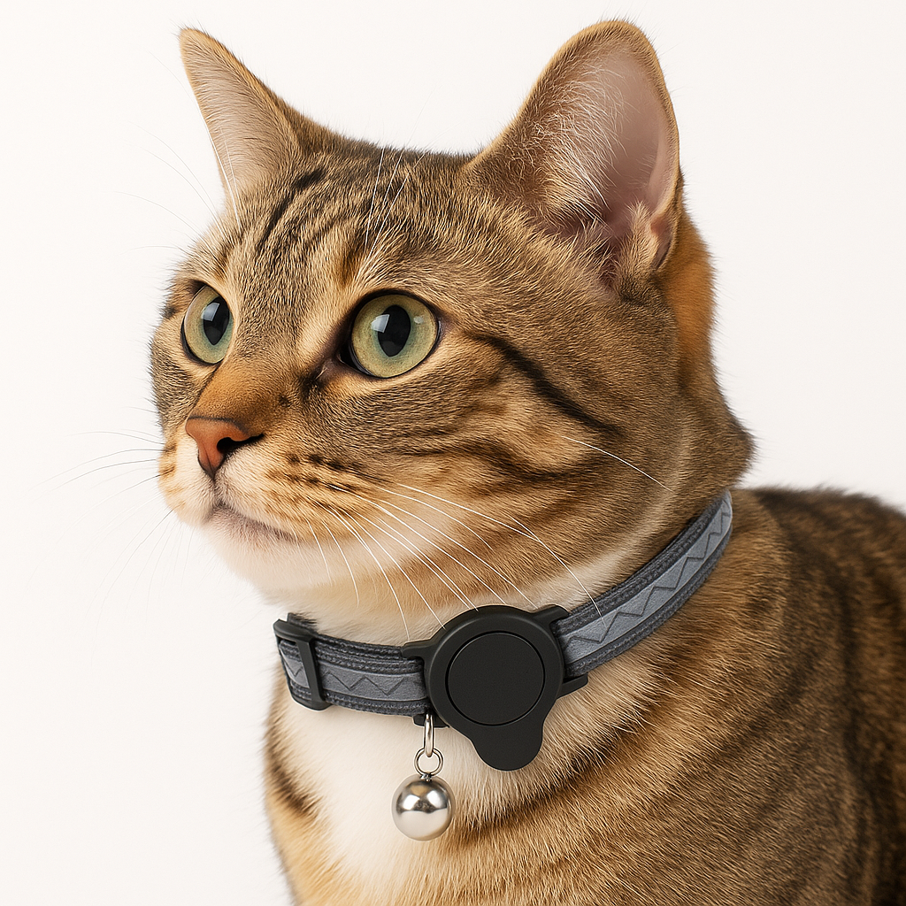 Collare Riflettente con Campanellino e Porta Tracker per Gatti – Compatibile con Apple AirTag
