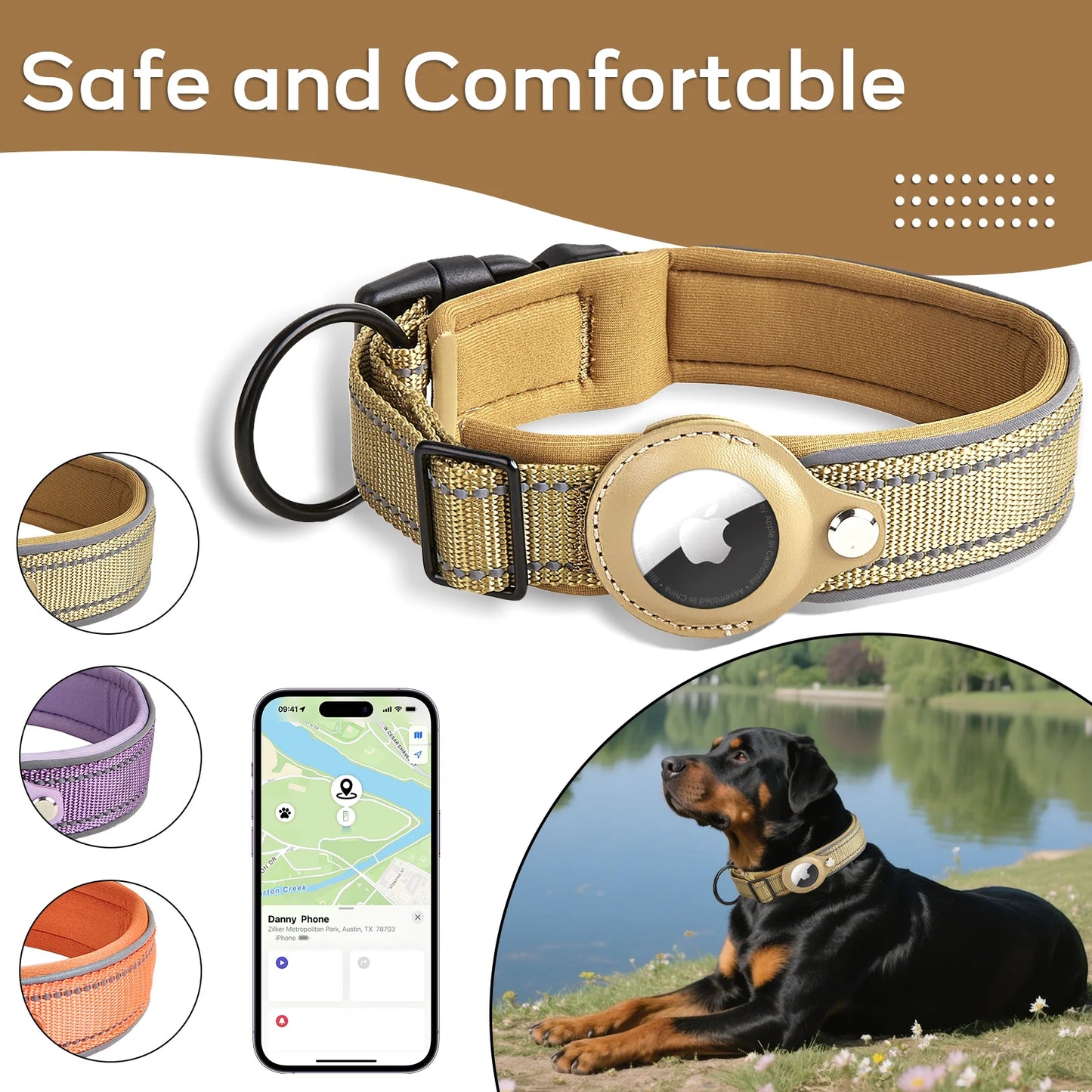 Collare per Cani con Supporto AirTag – Regolabile e Impermeabile