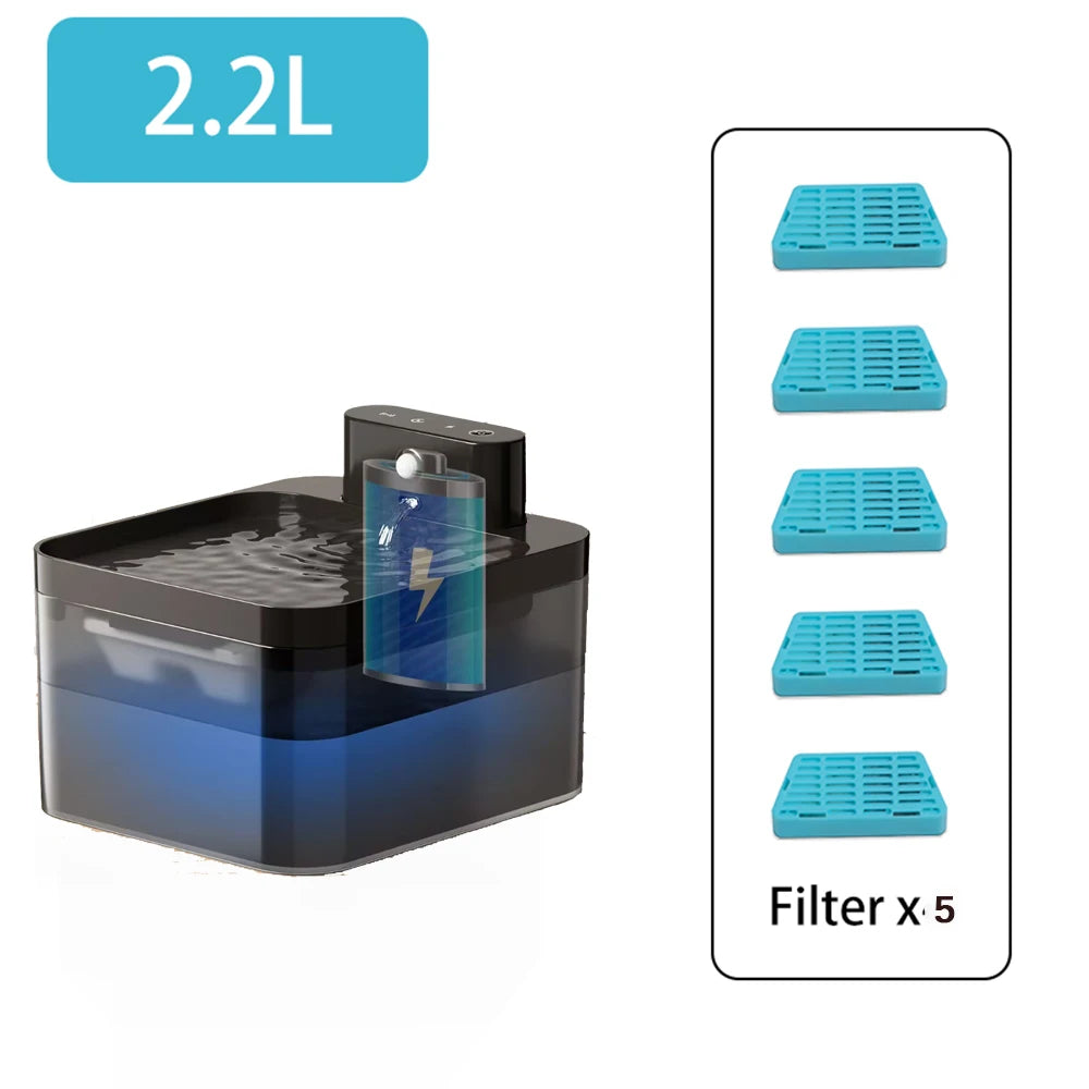 Fontanella Automatica Wireless per Gatti e Cani – 2.2L con Sensore e Ricarica USB