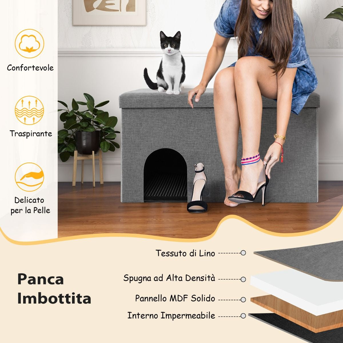 Mobile per Lettiera per Gatti Nascosto, Panca per Scarpe Con Filtro Al Carbone per Il Controllo Degli Odori 2 Colori
