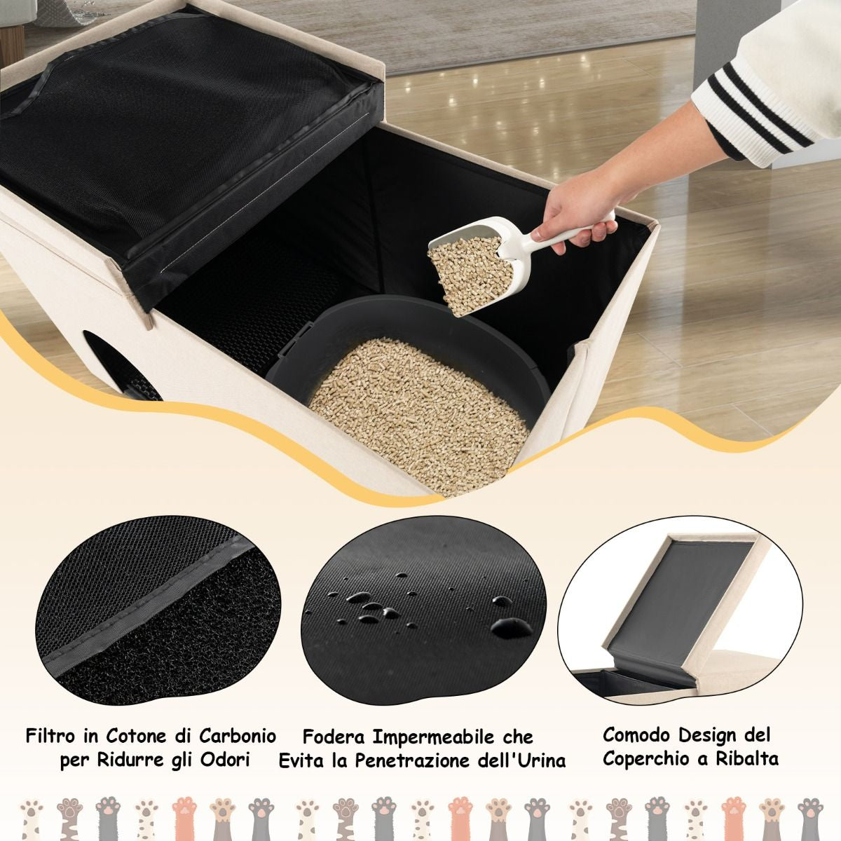 Mobile per Lettiera per Gatti Nascosto, Panca per Scarpe Con Filtro Al Carbone per Il Controllo Degli Odori 2 Colori